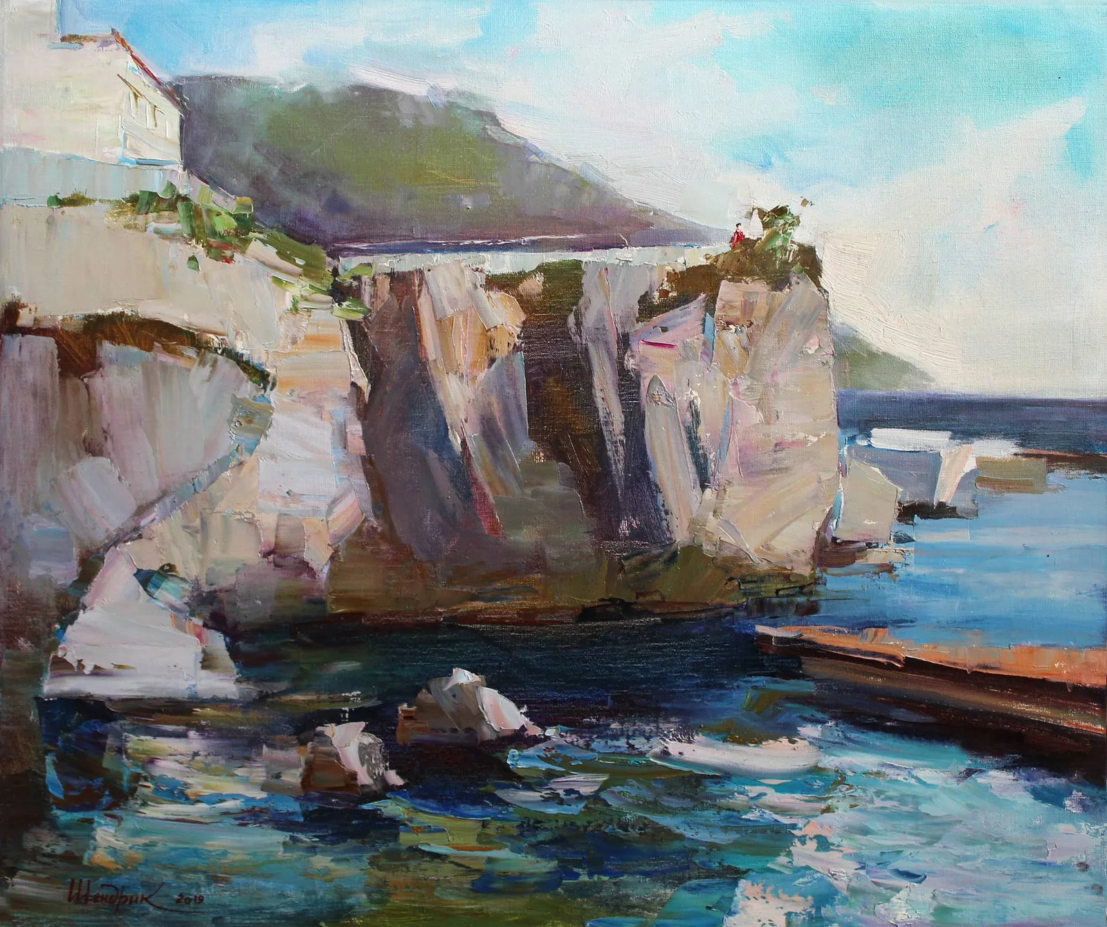 Image of Rocky shore by Tetiana Shendryk, size: 50 × 60 cm, made of Oil on canvas, Painting medium, priced at $350 Photo 1 of 3.
