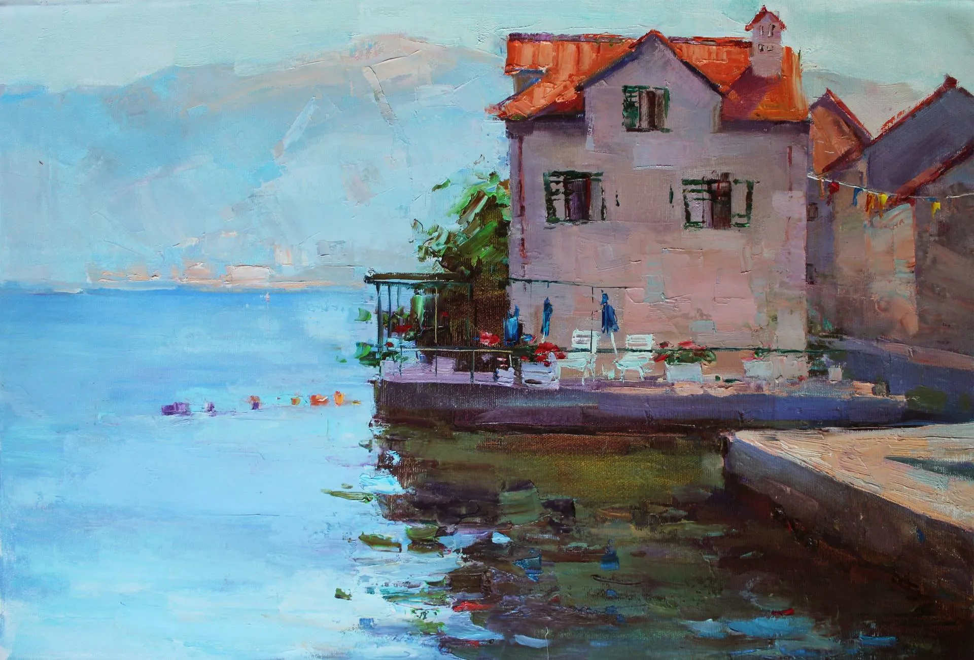 Image of House by the sea by Tetiana Shendryk, size: 40x60 cm, made of Oil on canvas, Painting medium, priced at $350 Photo 1 of 3.
