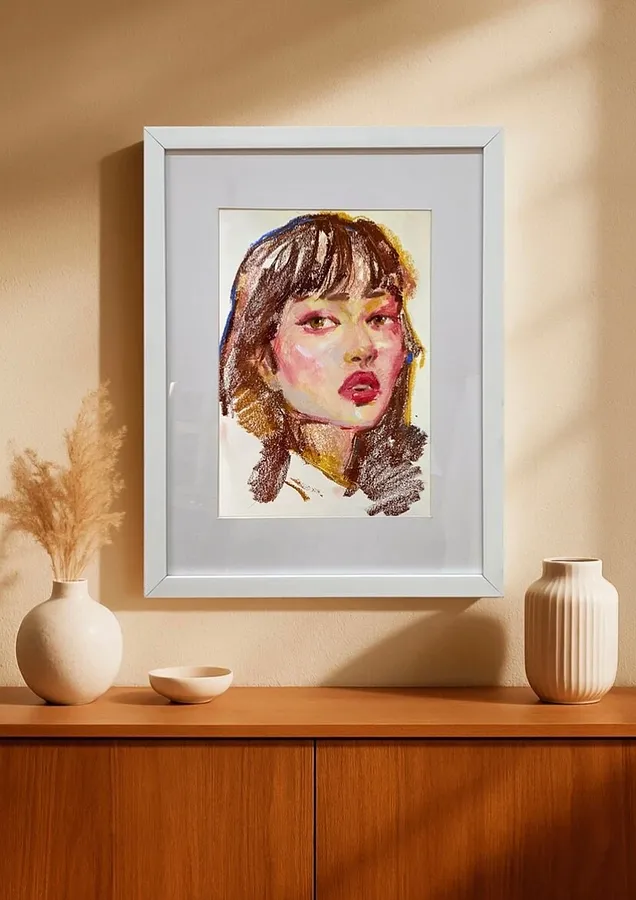 Image of Fiery Gaze by Tetiana Shendryk, size: 30 x 40 cm, made of oil pastel on paper, Drawing medium, priced at $100