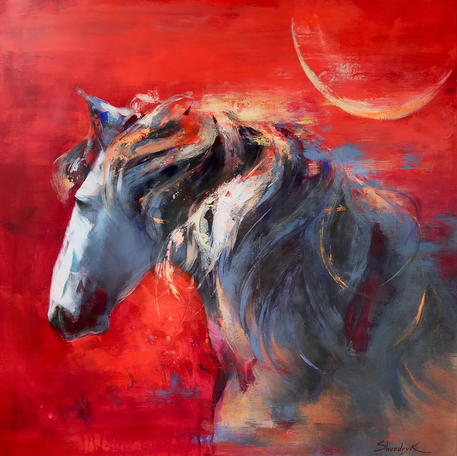 Image of SPIRIT IN CRIMSON by Tetiana Shendryk, size: 100 × 100 cm, made of acrylic on canvas, Painting medium, priced at Price on request