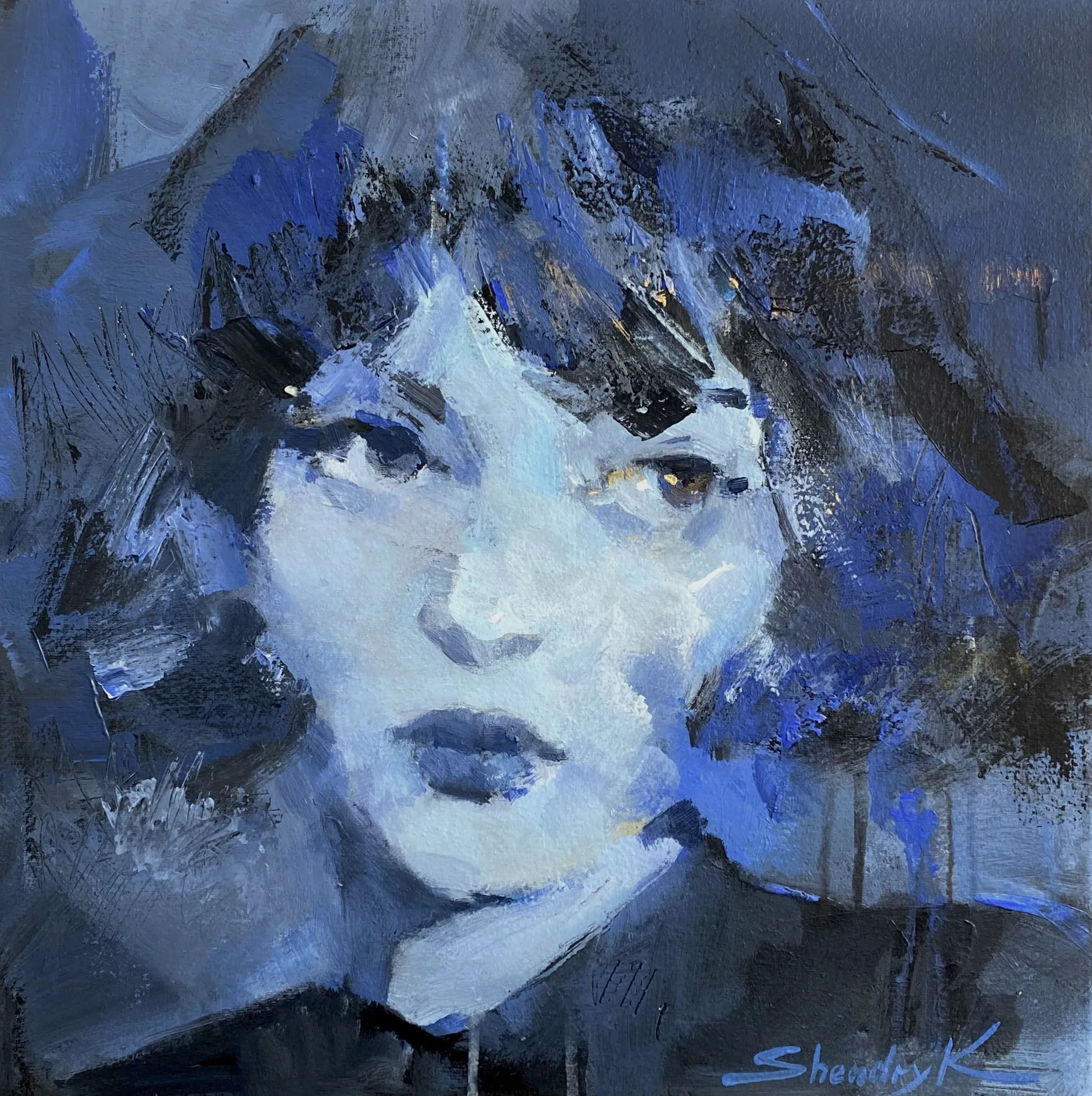 Image of Within the Blue by Tetiana Shendryk, size: 40 × 40 cm, made of acrylic on canvas, Painting medium, priced at $300 Photo 1 of 4.