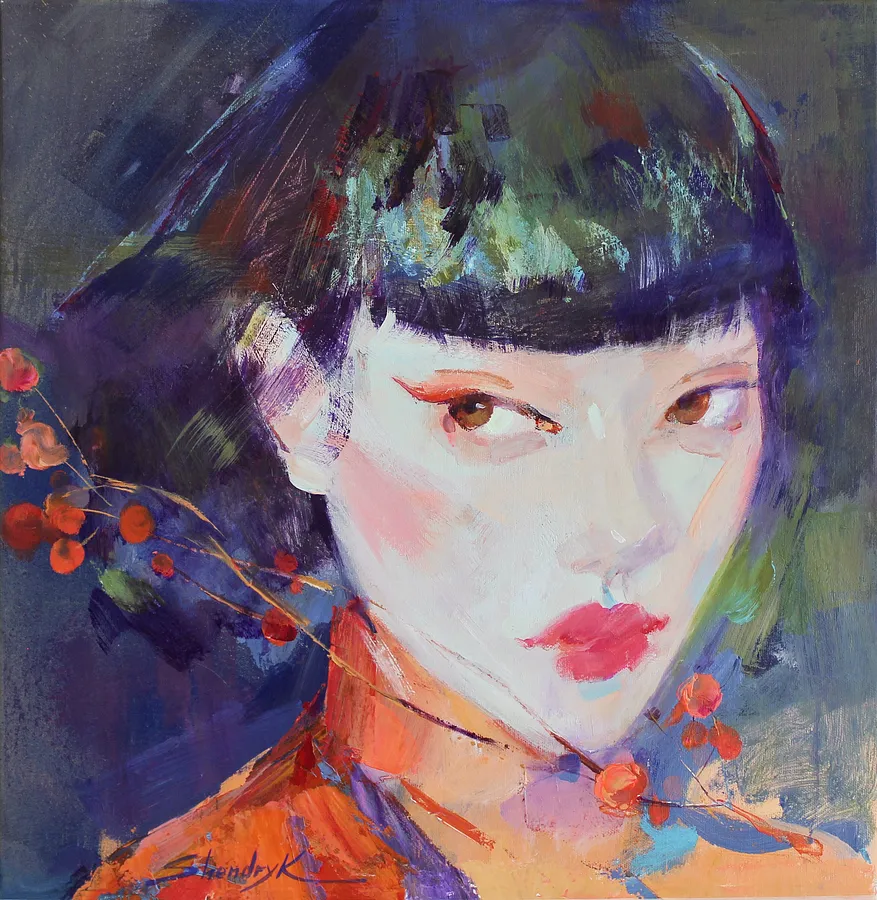 Image of Scarlet Branch by Tetiana Shendryk, size: 50x 50 cm, made of acrylic on canvas, Painting medium, priced at $400