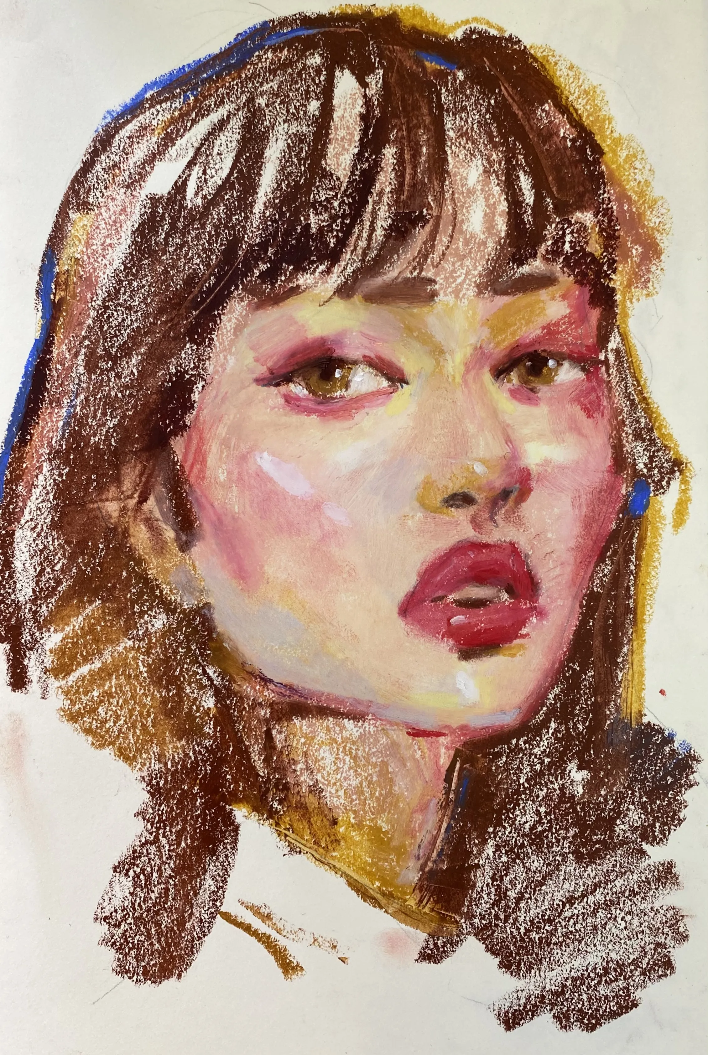Image of Fiery Gaze by Tetiana Shendryk, size: 30 x 40 cm, made of oil pastel on paper, Drawing medium, priced at $100 Photo 2 of 3.