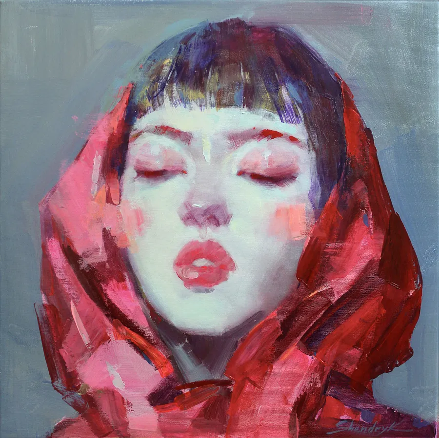 Image of Crimson Veil by Tetiana Shendryk, size: 50 × 50 cm, made of acrylic on canvas, Painting medium