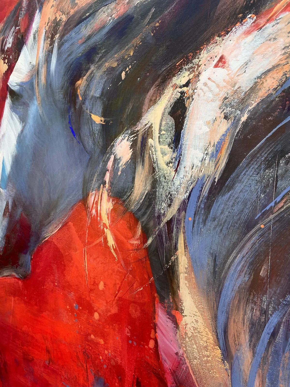Image of SPIRIT IN CRIMSON by Tetiana Shendryk, size: 100 × 100 cm, made of acrylic on canvas, Painting medium, priced at Price on request Photo 2 of 3.