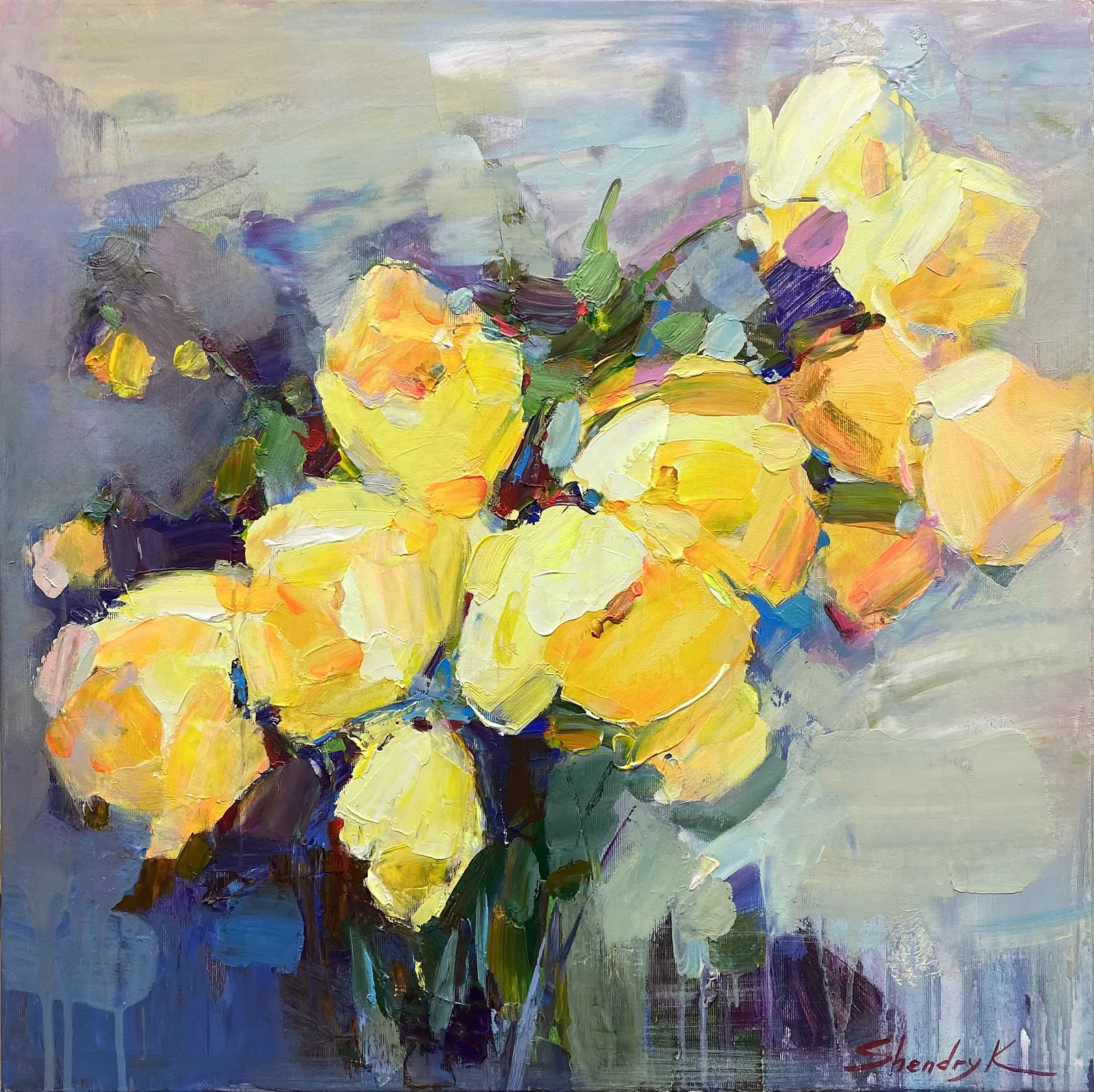 Image of SUNLIT BOUQUET by Tetiana Shendryk, size: 60 × 60 cm, made of acrylic on canvas, Painting medium, priced at $400 Photo 2 of 4.