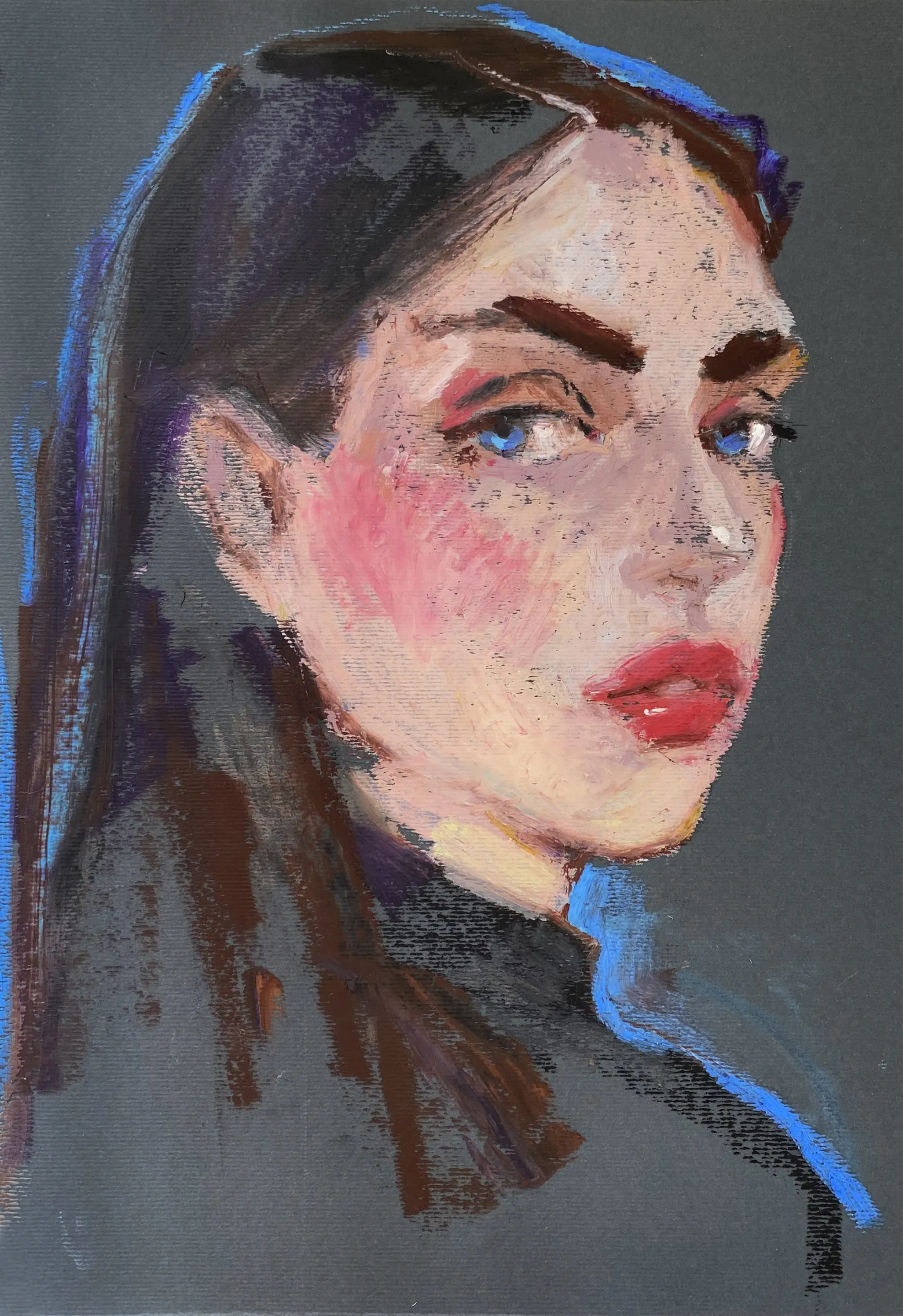 Image of In Blue by Tetiana Shendryk, size: 30 x 40 cm, made of oil pastel on paper, Drawing medium, priced at $100 Photo 3 of 4.