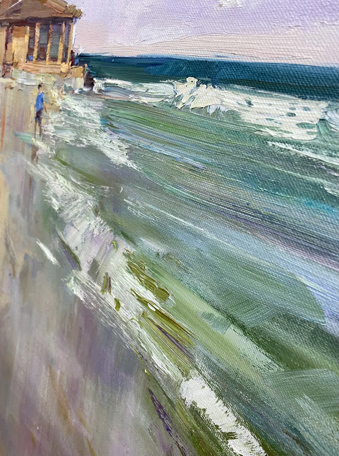 Image of Walking along beach by Tetiana Shendryk, size: 60 ×70 cm, made of Oil on canvas, Painting medium, priced at $450 Photo 3 of 3.