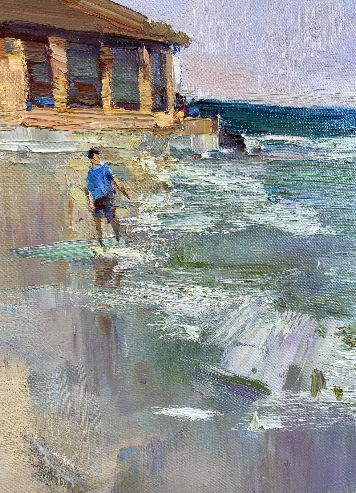 Image of Walking along beach by Tetiana Shendryk, size: 60 ×70 cm, made of Oil on canvas, Painting medium, priced at $450 Photo 2 of 3.