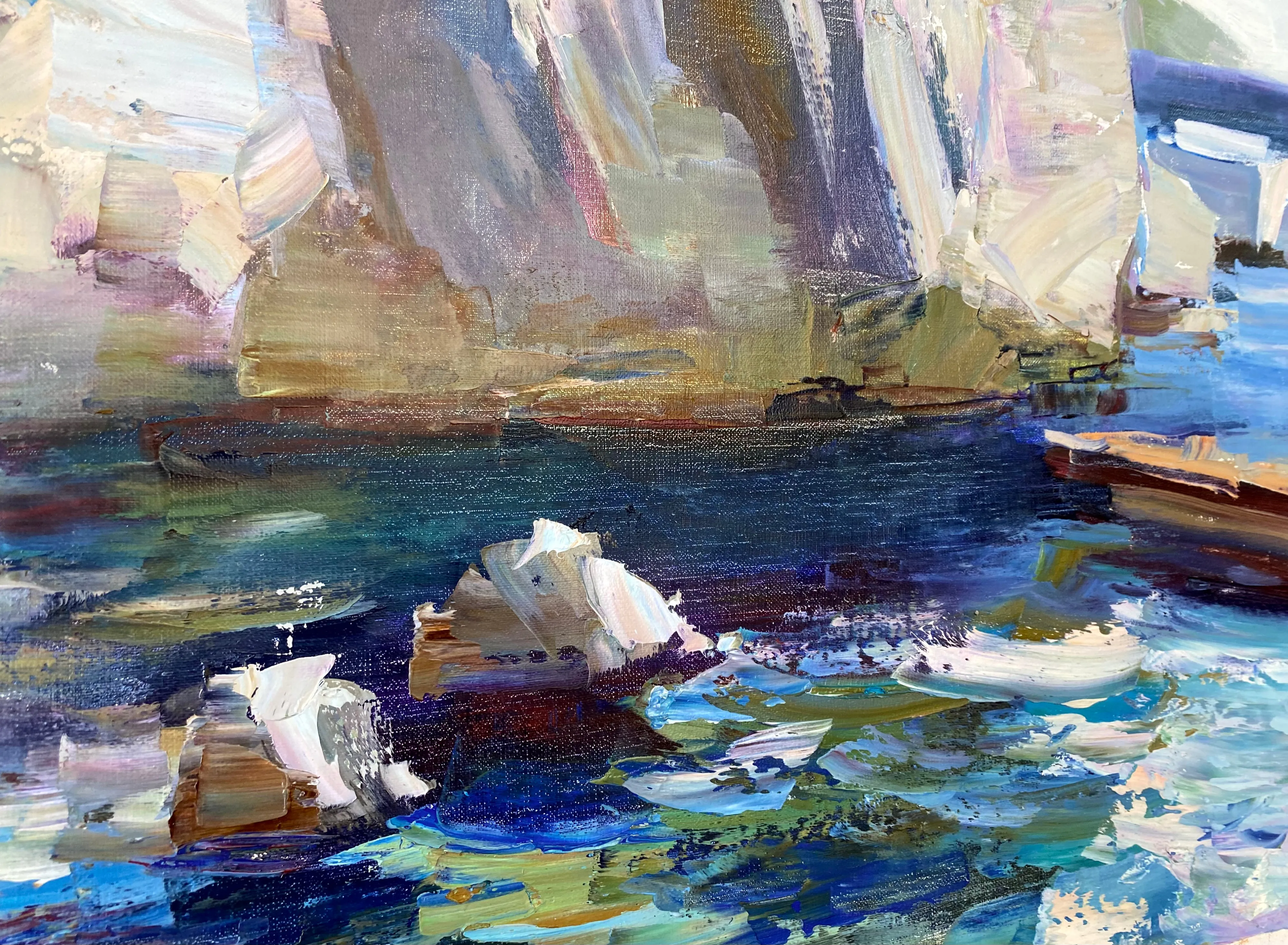 Image of Rocky shore by Tetiana Shendryk, size: 50 × 60 cm, made of Oil on canvas, Painting medium, priced at $350 Photo 3 of 3.